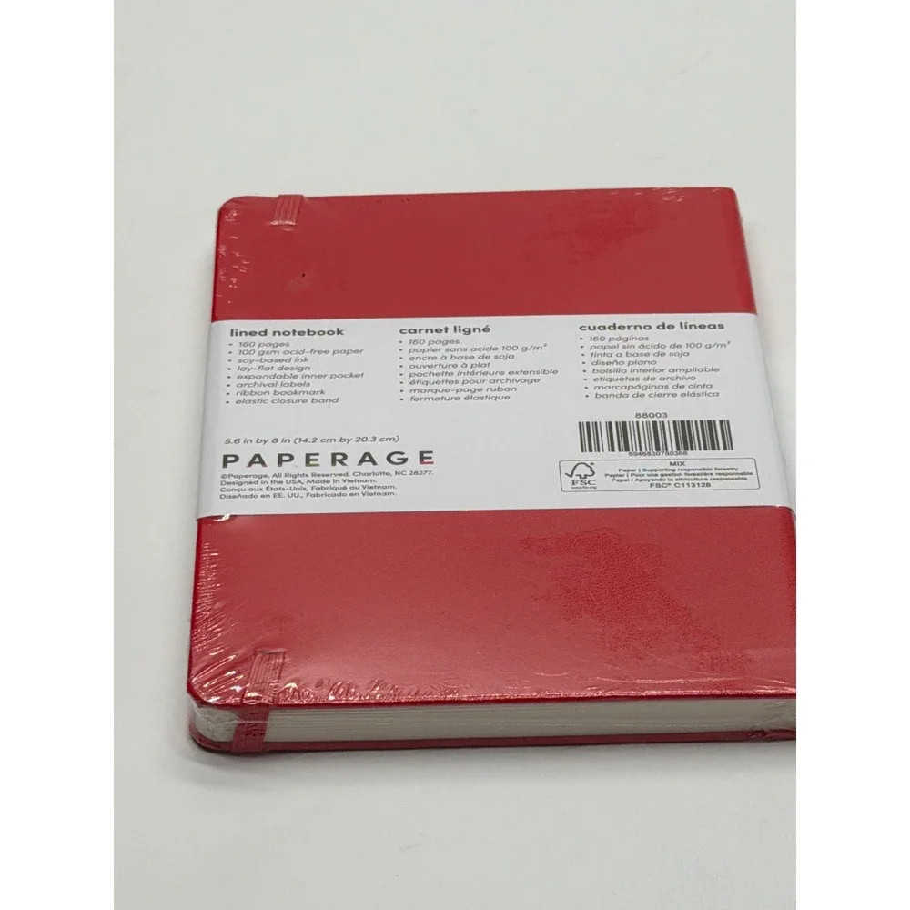 Paperage Red Lined Notebook 5.6x8 inch 160 Pages Hardcover Journal 88003 NEW